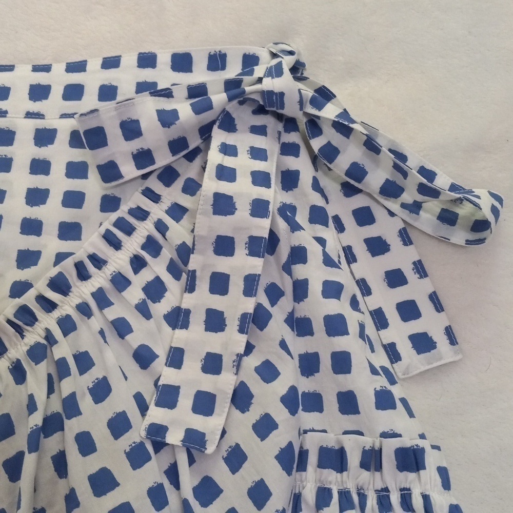 Vineyard Vines Painterly Grid Blue White Faux Wrap Ruffle Mini Skirt - Picture 6 of 15